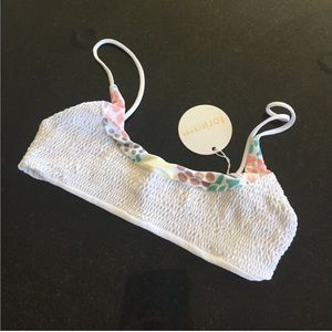 Tori Praver Cabo pullover smocked bikini top in wild animal light print